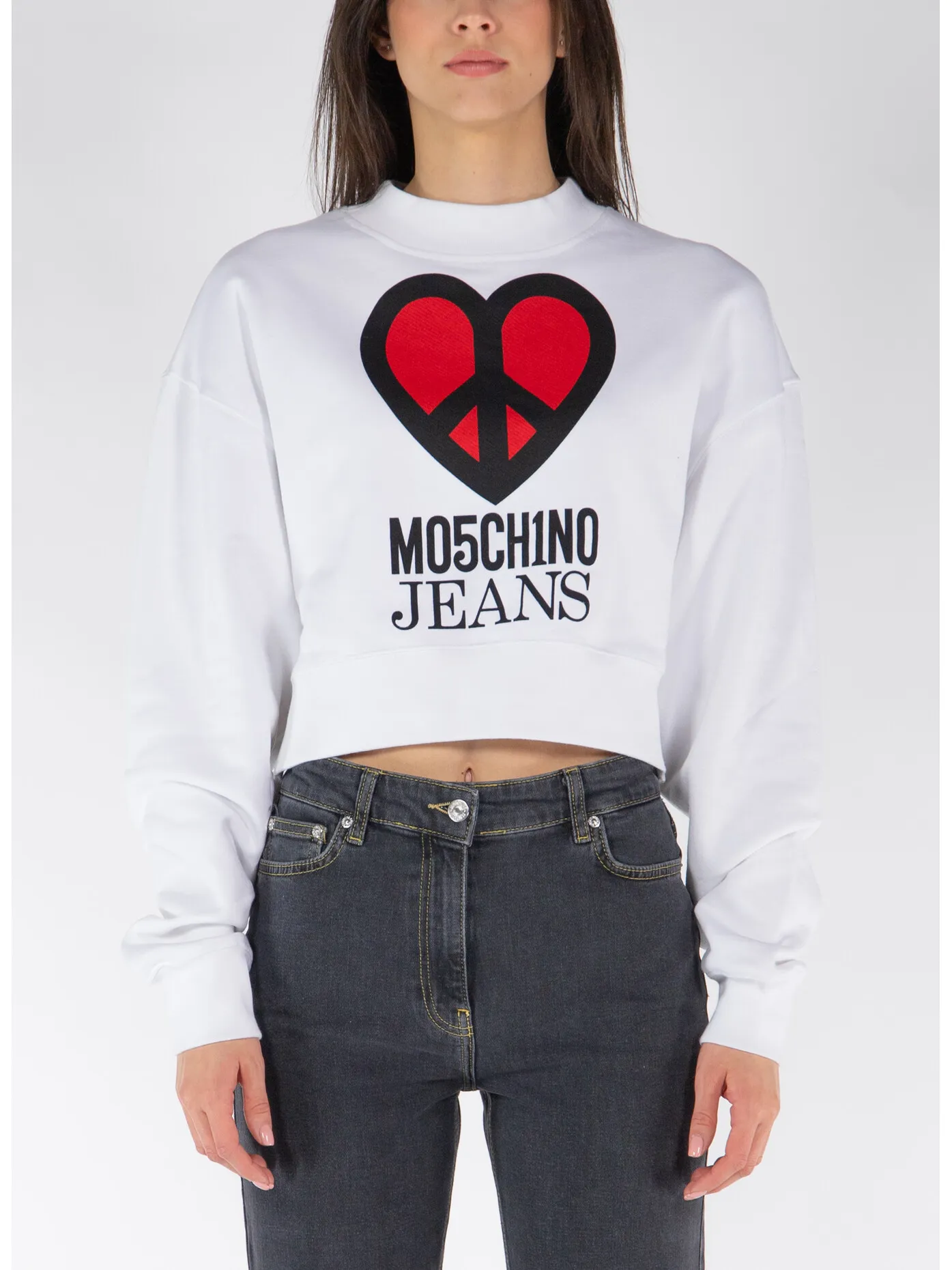     -MOSCHINO JEANS    -FELPA GIROCOLLO CROPPED-