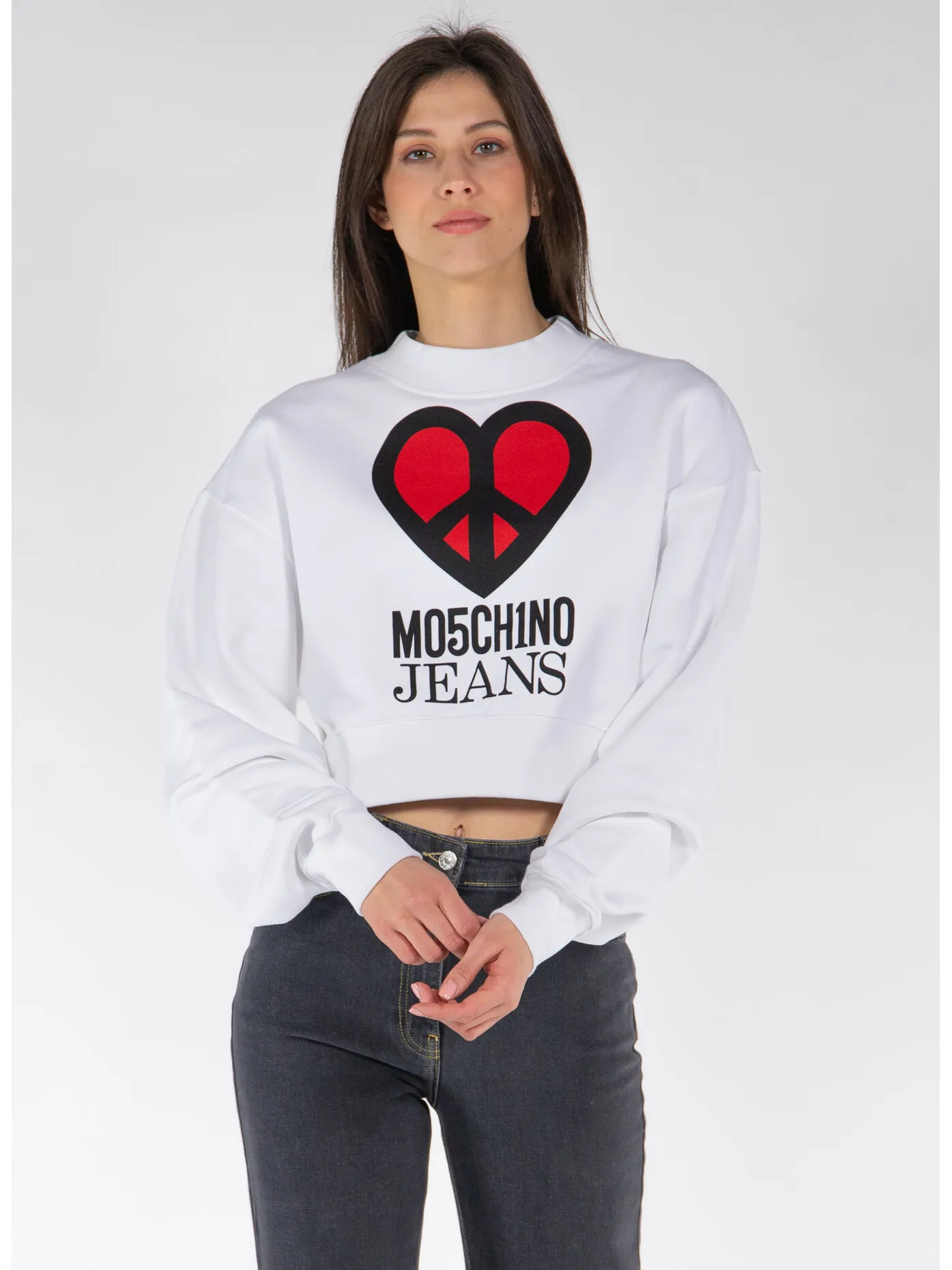     -MOSCHINO JEANS    -FELPA GIROCOLLO CROPPED-