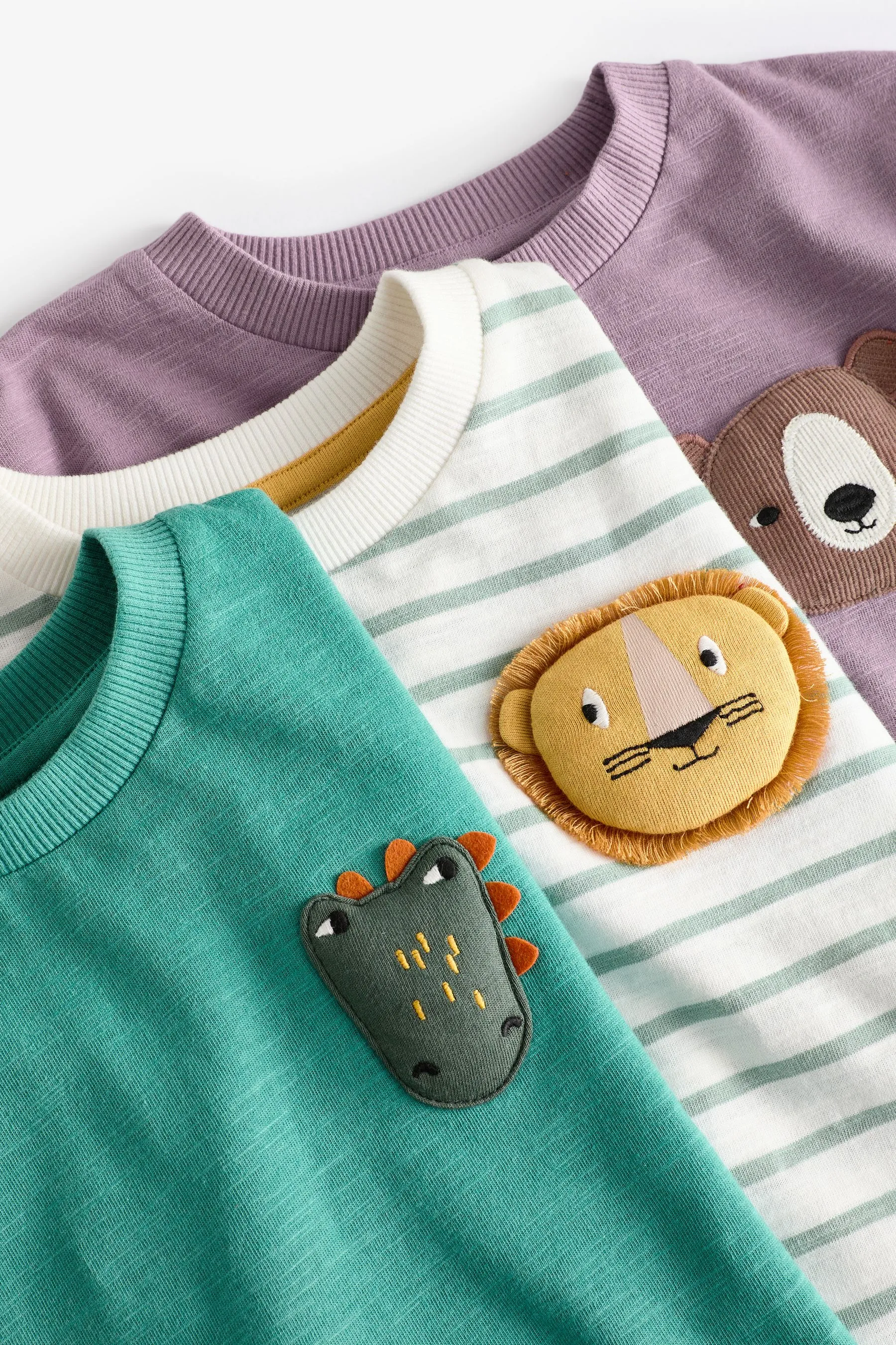 100% Cotton Long Sleeve Animal Print Character T-Shirts 3 Pack (3mths-7yrs)    