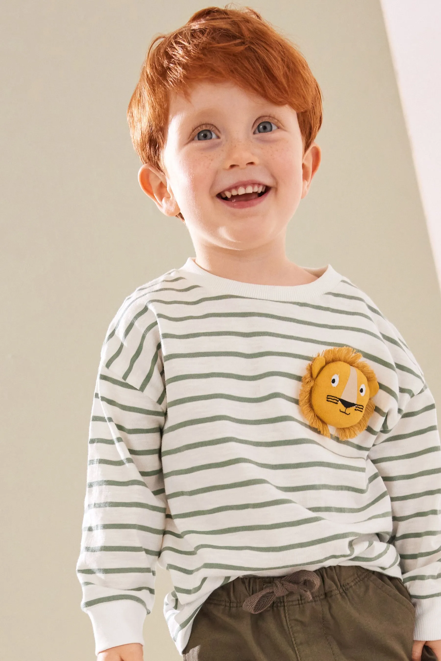 100% Cotton Long Sleeve Animal Print Character T-Shirts 3 Pack (3mths-7yrs)    