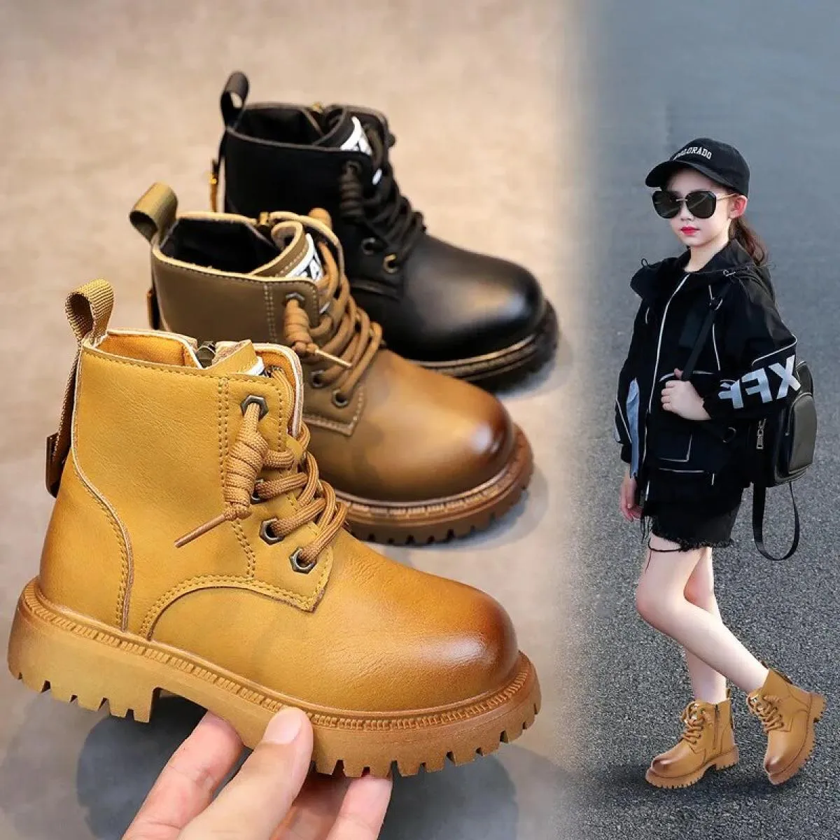 2024 Autunno Inverno Stivali corti per bambini Scarpe per ragazzi Stivali per bambini in pelle Stivali per bambine alla moda Sti