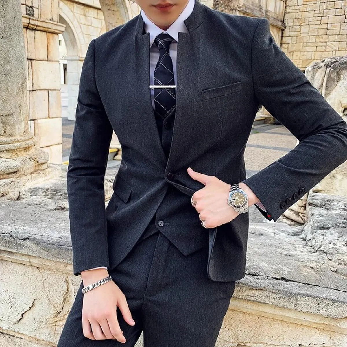 Abiti Blazer Giacca Pantaloni Monopetto Abiti in 3 pezzi Colletto da uomo Uno