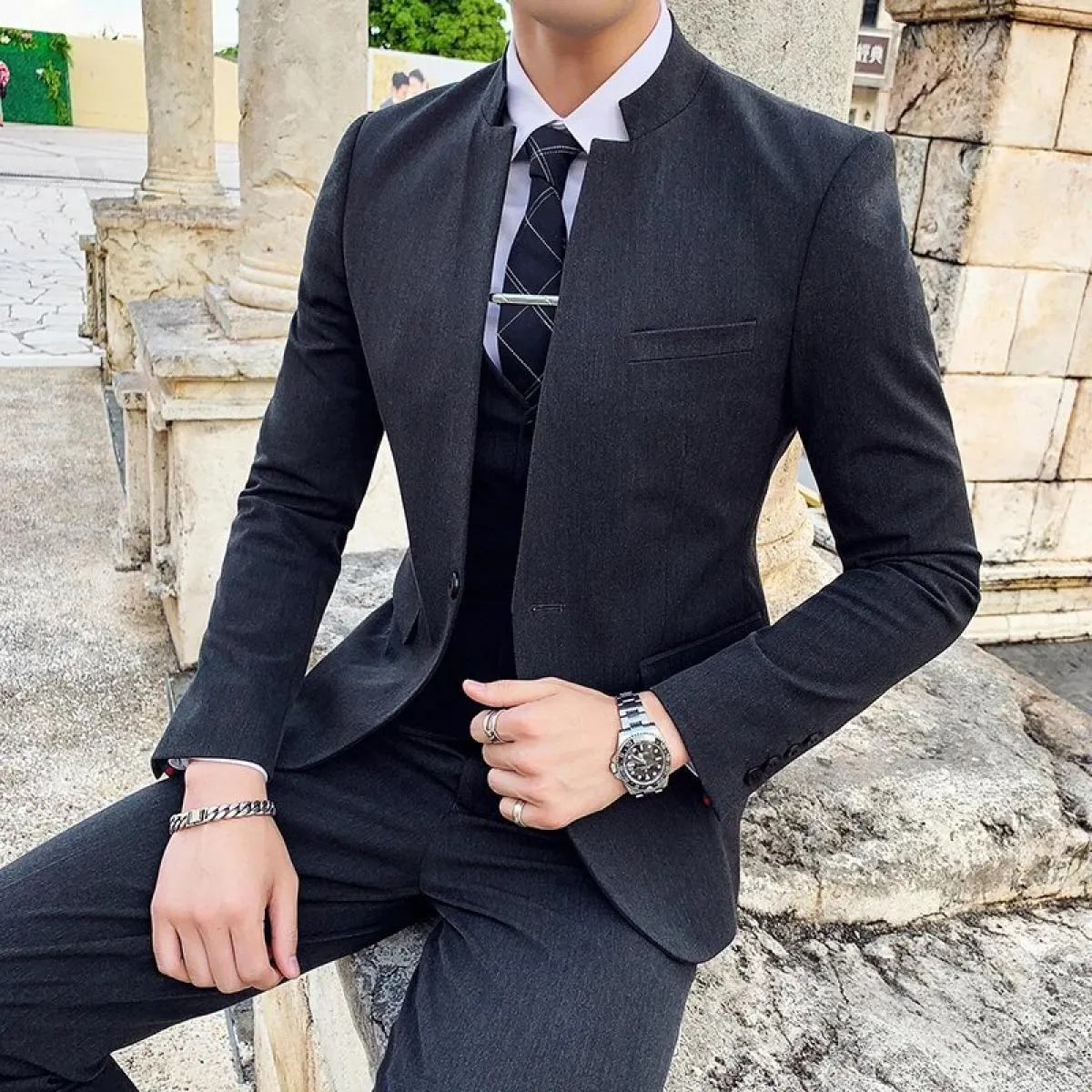 Abiti Blazer Giacca Pantaloni Monopetto Abiti in 3 pezzi Colletto da uomo Uno