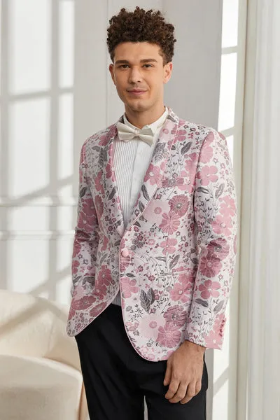 Abiti da uomo in 2 pezzi jacquard floreale rosa con un bottone