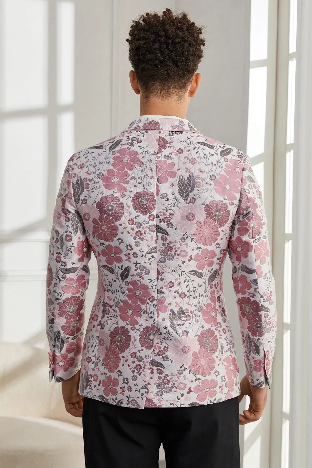 Abiti da uomo in 2 pezzi jacquard floreale rosa con un bottone
