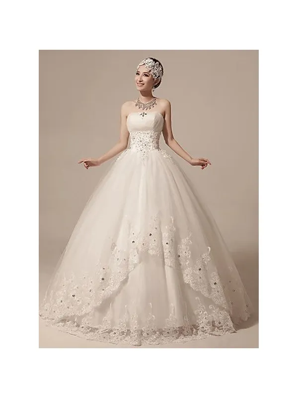 Abito da Sposa economico di qualità con corpetto rigido e gonna vaporosa in tulle con merletto in pizzo