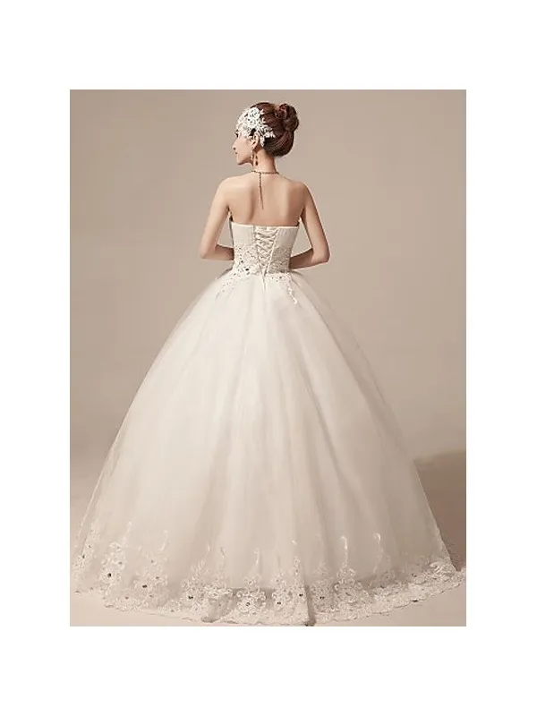 Abito da Sposa economico di qualità con corpetto rigido e gonna vaporosa in tulle con merletto in pizzo