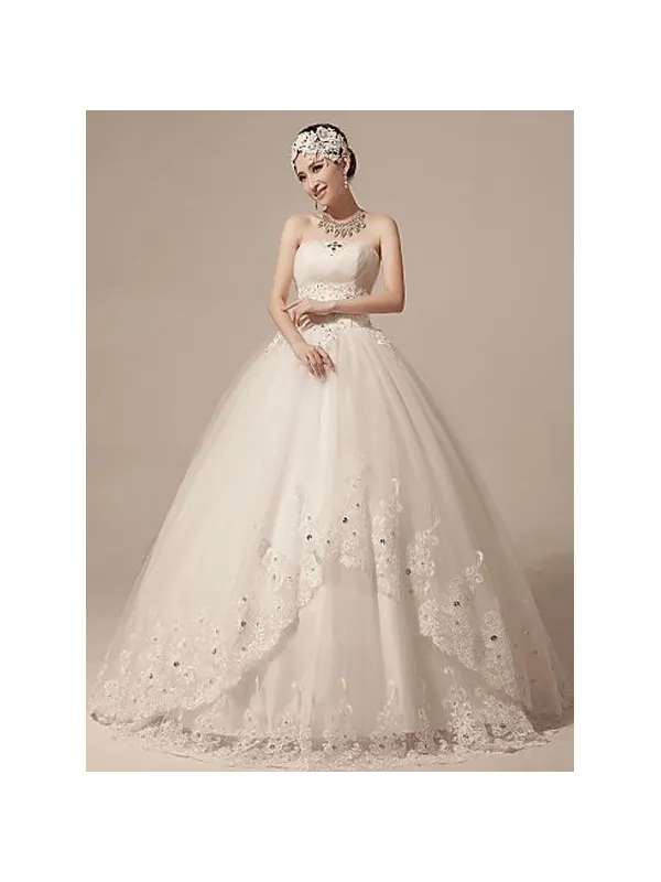 Abito da Sposa economico di qualità con corpetto rigido e gonna vaporosa in tulle con merletto in pizzo