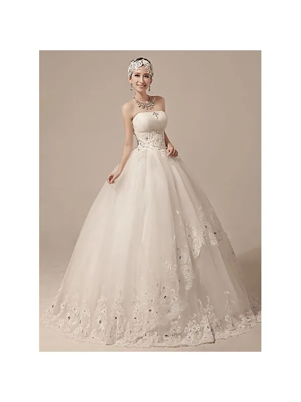 Abito da Sposa economico di qualità con corpetto rigido e gonna vaporosa in tulle con merletto in pizzo