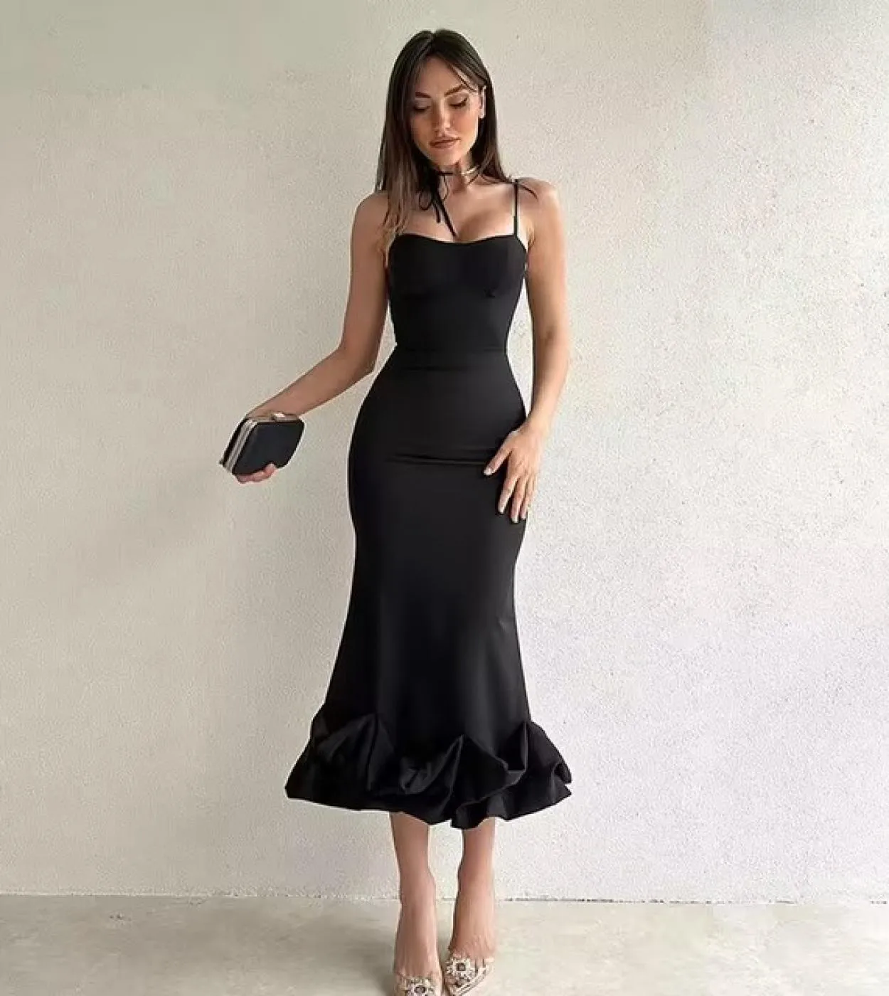 Abito longuette senza maniche senza maniche Donna 2023 Summer Fashion Bodycon Elegant Ruffles Eged Birthday Party Club Pencil De