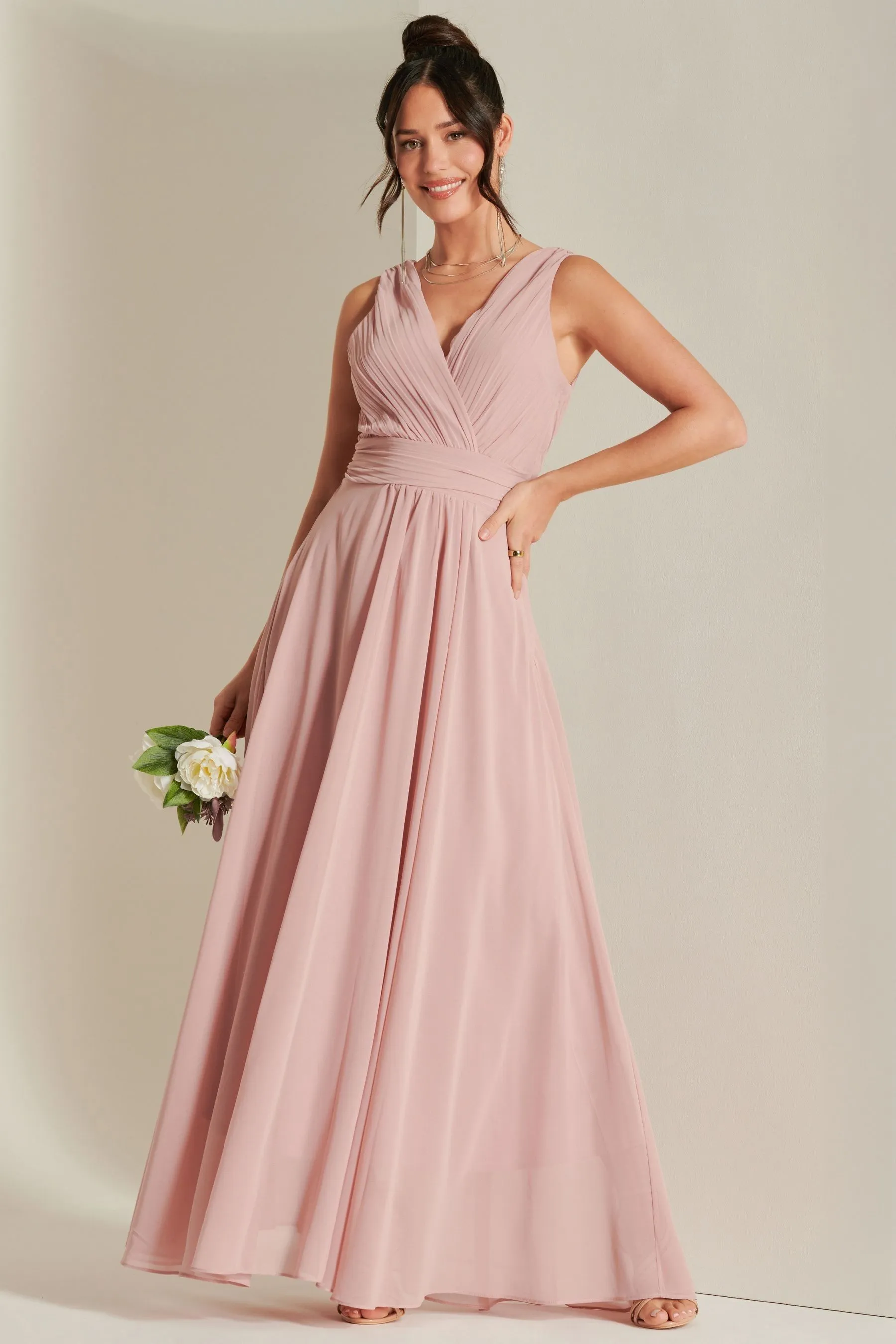 Abito maxi in chiffon con corpino Jolie Moi A pieghe