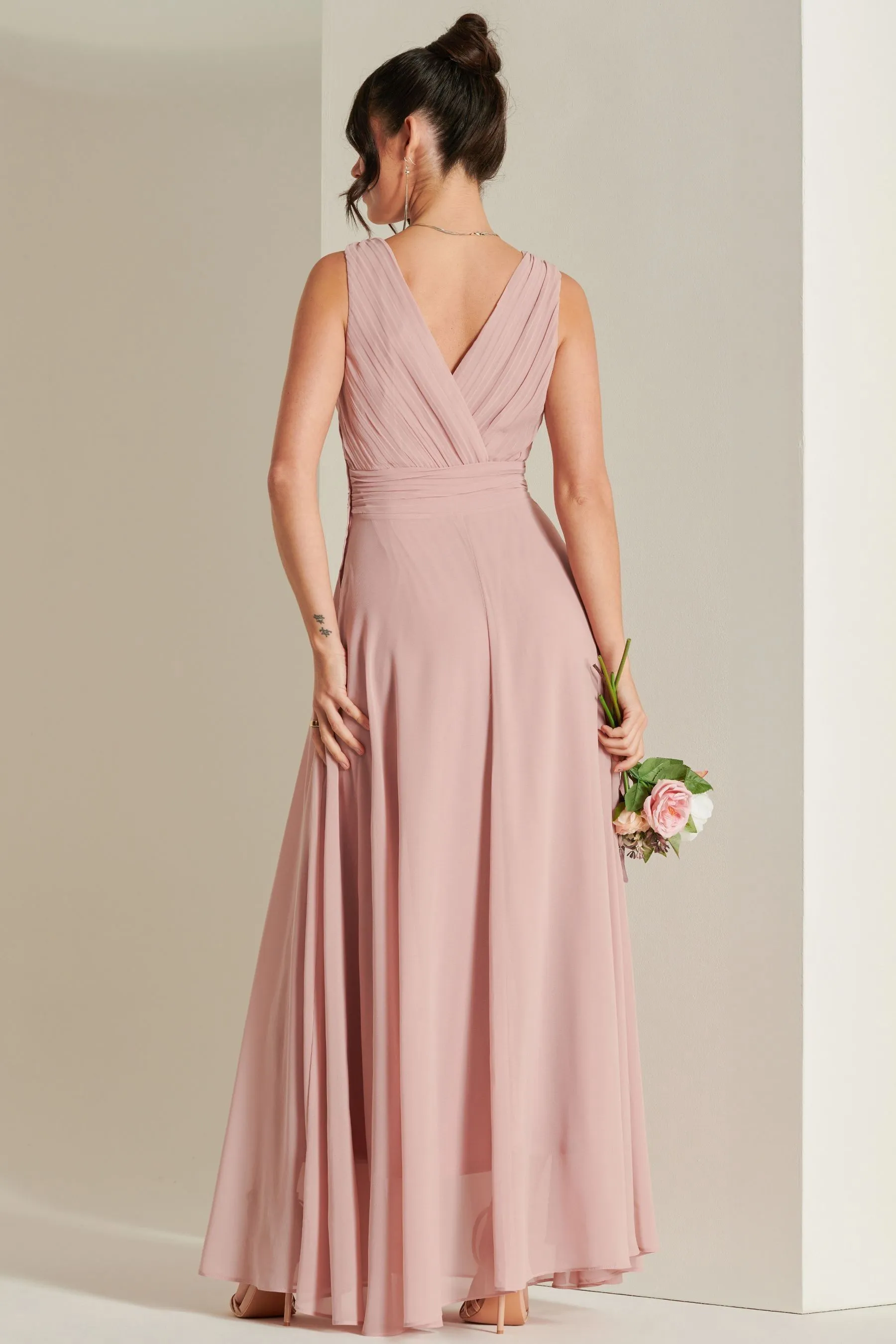 Abito maxi in chiffon con corpino Jolie Moi A pieghe