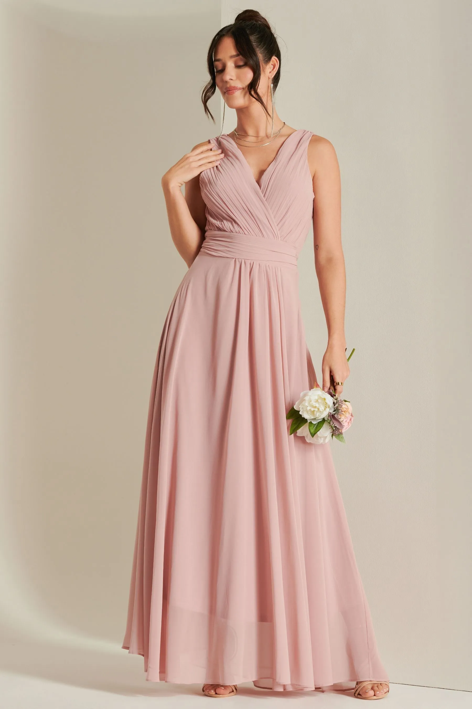 Abito maxi in chiffon con corpino Jolie Moi A pieghe