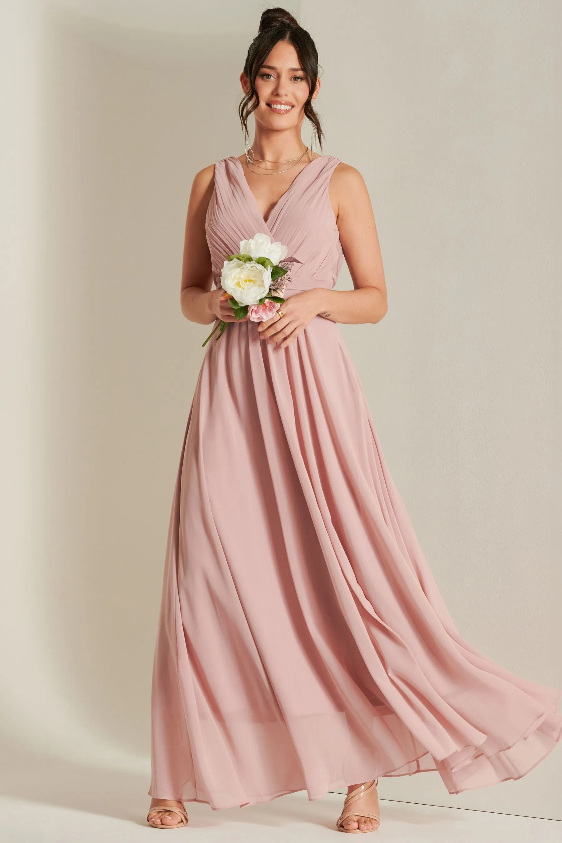 Abito maxi in chiffon con corpino Jolie Moi A pieghe