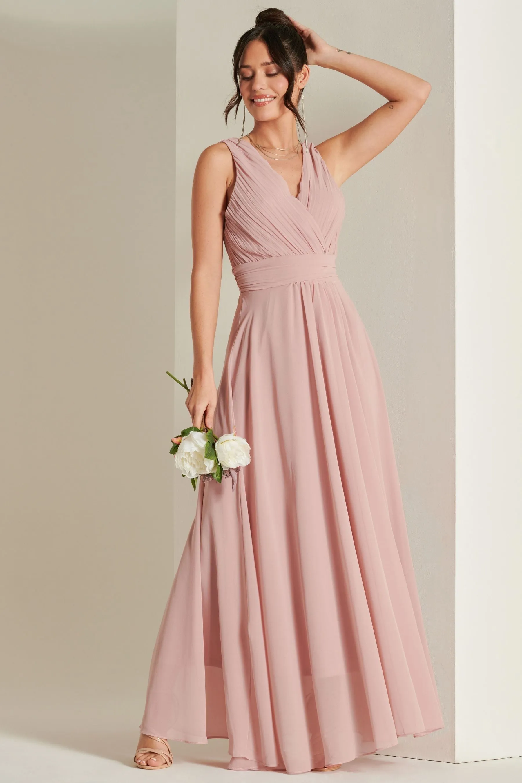 Abito maxi in chiffon con corpino Jolie Moi A pieghe