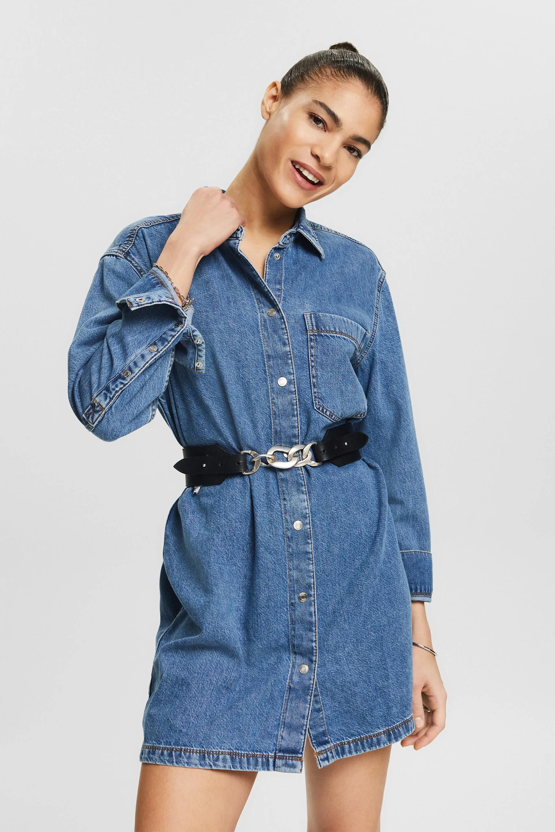 Abito mini a camicia in denim