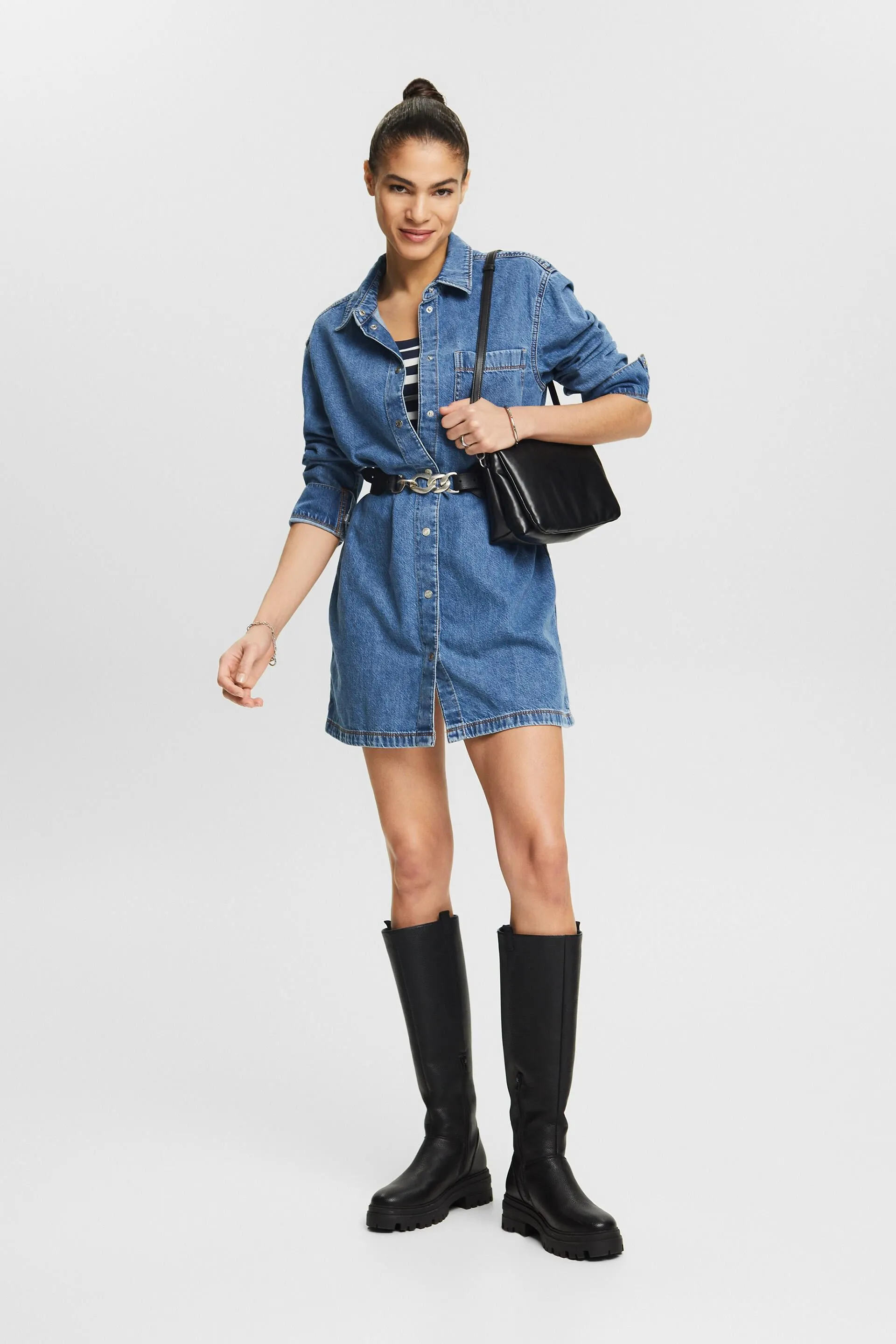 Abito mini a camicia in denim