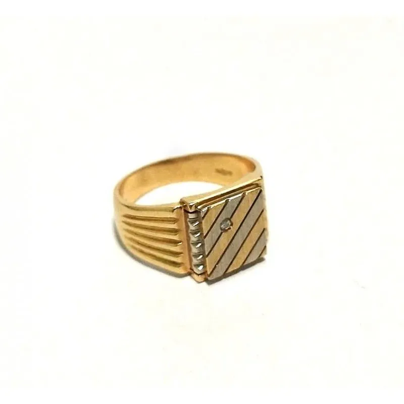 ANELLO DA UOMO IN ORO GIALLO E BIANCO 18 KT CON ZIRCONE TAGLIO BRILLANTE