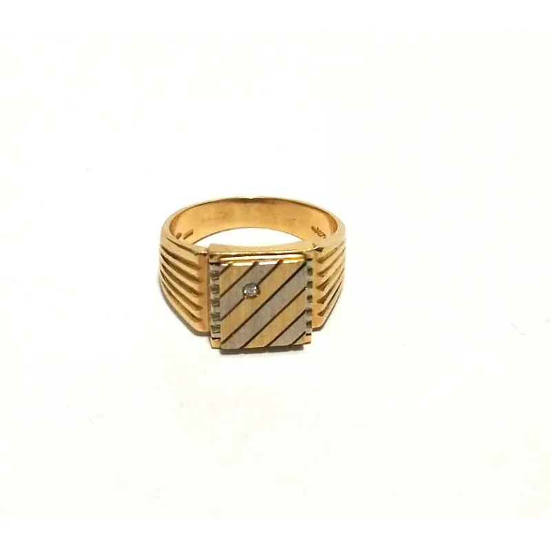 ANELLO DA UOMO IN ORO GIALLO E BIANCO 18 KT CON ZIRCONE TAGLIO BRILLANTE