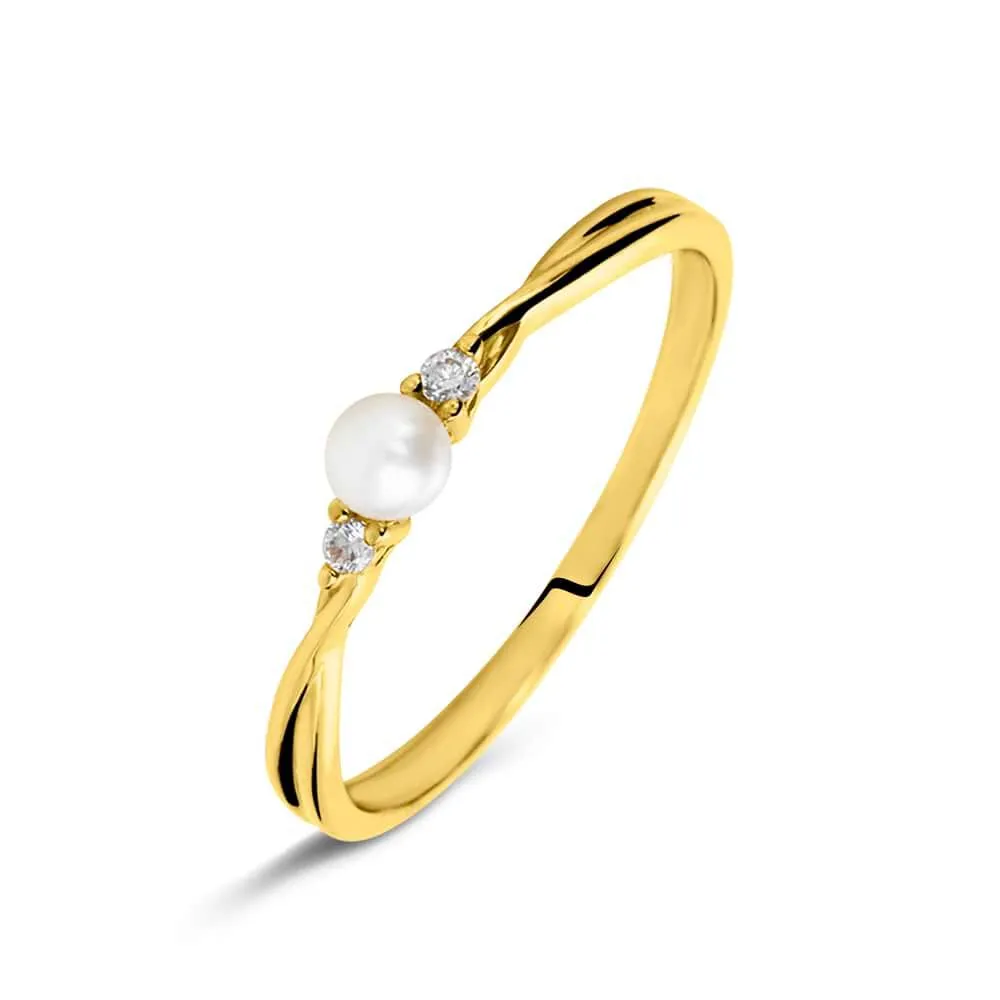 Anello Solitario Gabrielle Oro Giallo 375/1000 Perla D'Acqua Dolce Bianco Cubic Zirconia Bianco 1424892