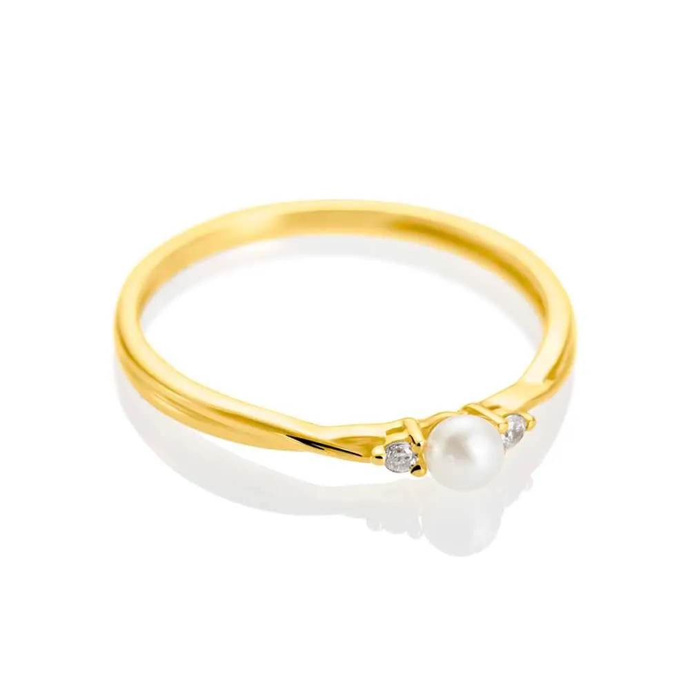 Anello Solitario Gabrielle Oro Giallo 375/1000 Perla D'Acqua Dolce Bianco Cubic Zirconia Bianco 1424892