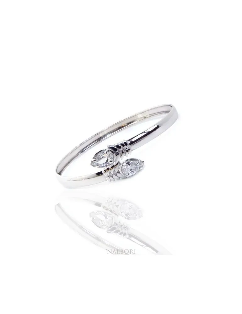 ARGENTO 925 : Bracciale donna schiava aperto contrarie' zircone bianco goccia 4 griffe