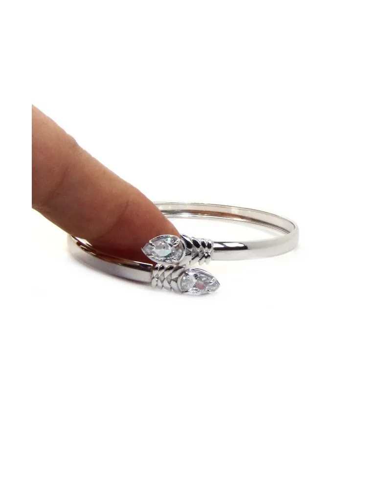 ARGENTO 925 : Bracciale donna schiava aperto contrarie' zircone bianco goccia 4 griffe