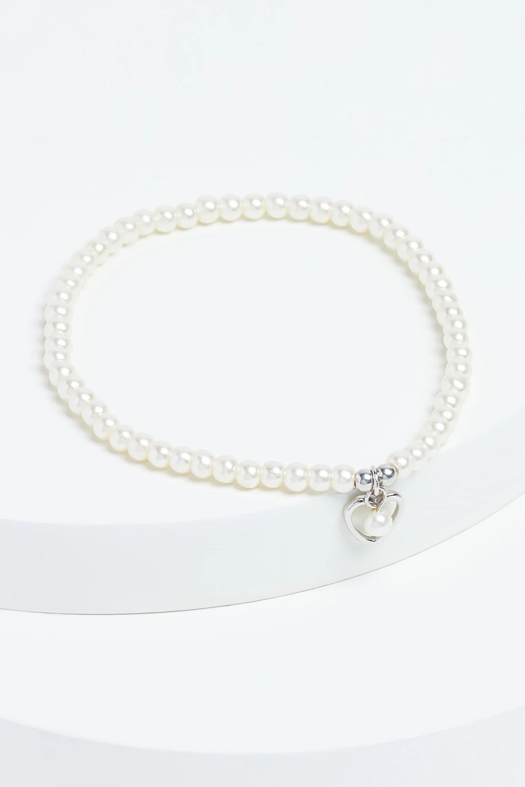 Argento sterling  - Bracciale di perle con ciondolo a cuore