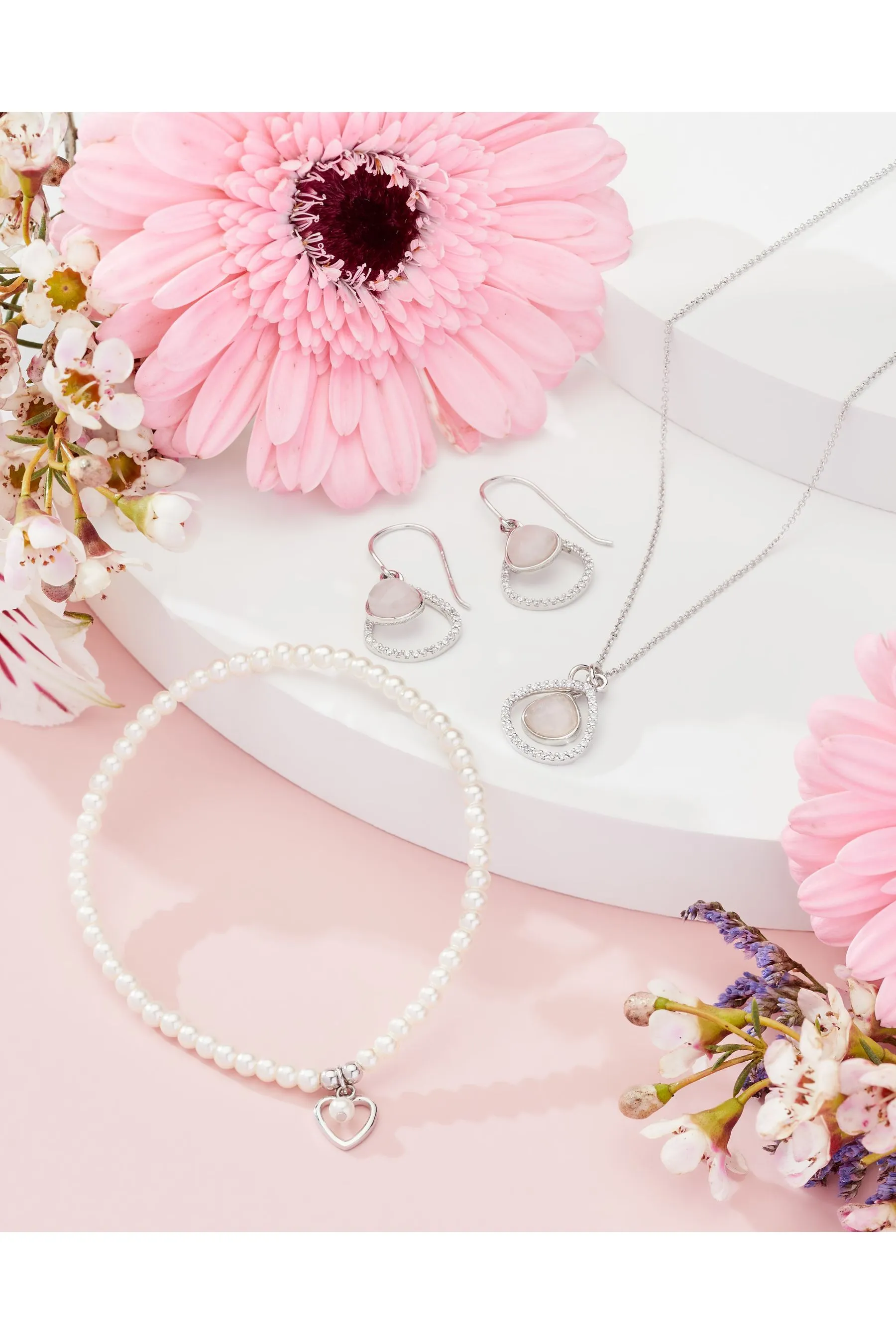 Argento sterling  - Bracciale di perle con ciondolo a cuore
