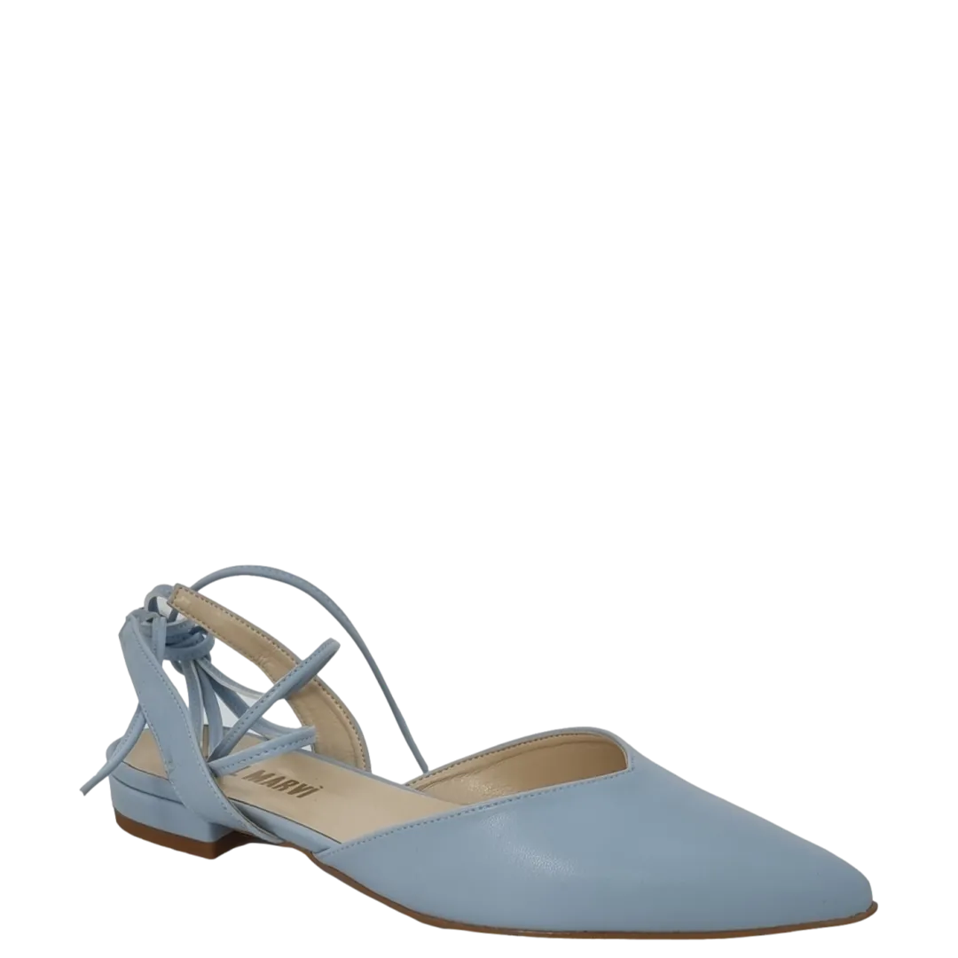 Ballerine a punta celeste con laccetti alla schiava