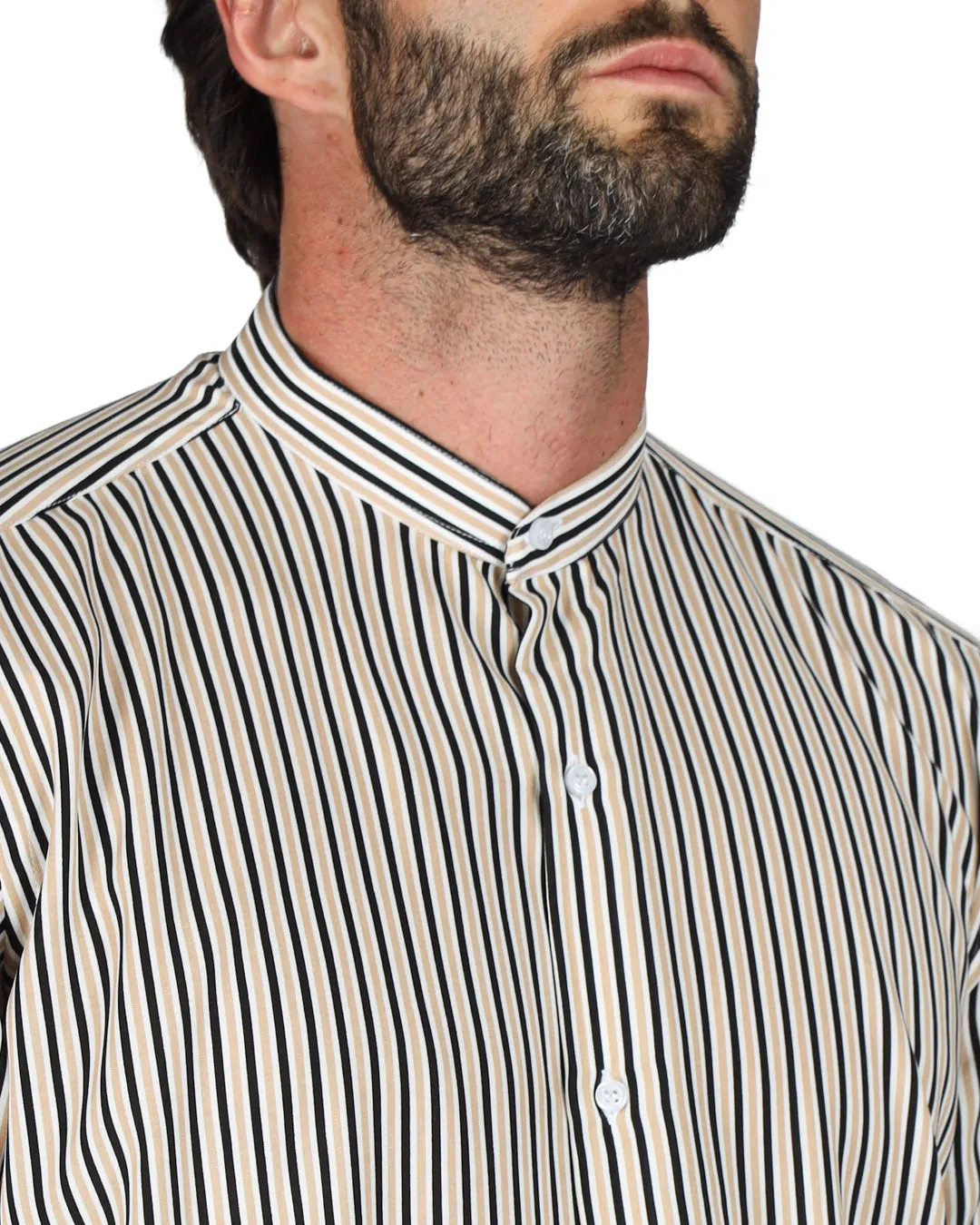 Barbuda  - Camicia coreana fantasia a righe beige