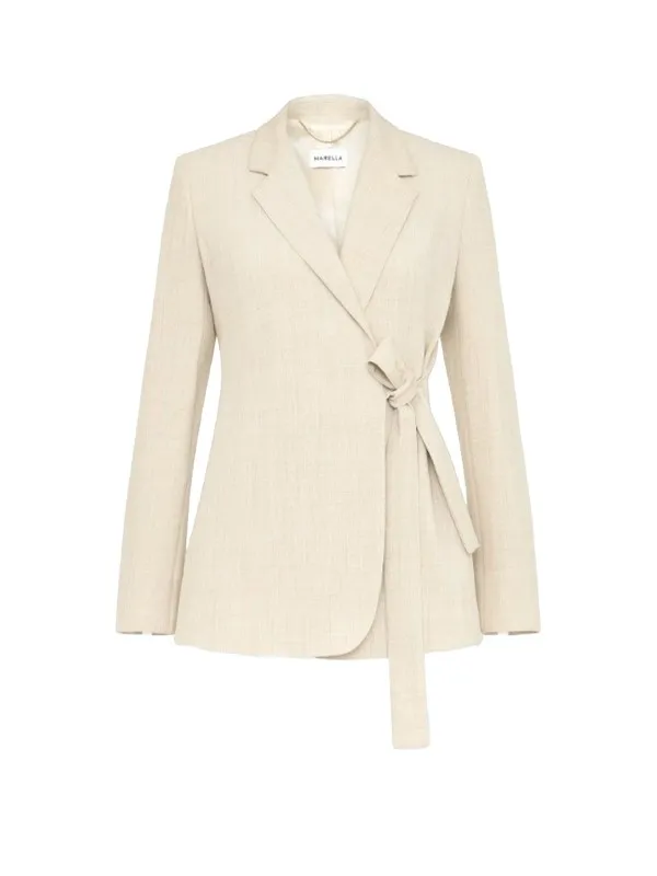 Beige melange blazer jacket with belt