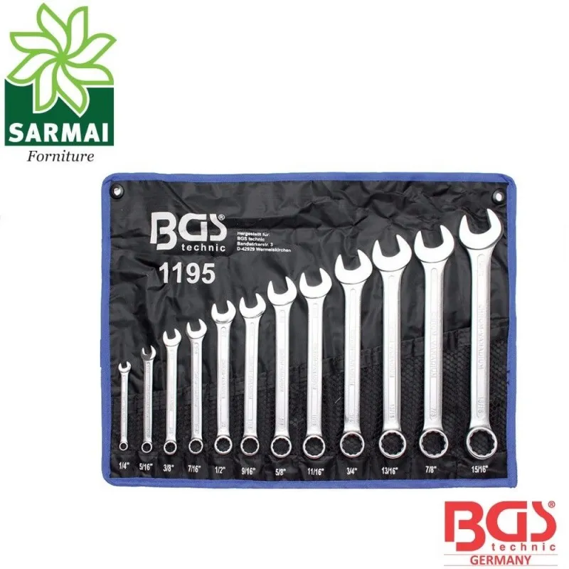BGS 1195 serie 12 pezzi chiavi cromate combinate in pollici angolo 15°