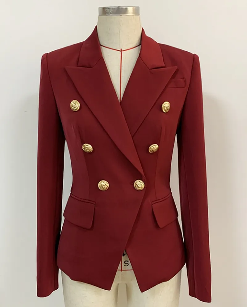 Blazer bianco di alta qualità da donna Blazer eleganti e sottili Giacca da donna con bottoni a forma di leone in metallo Blazer