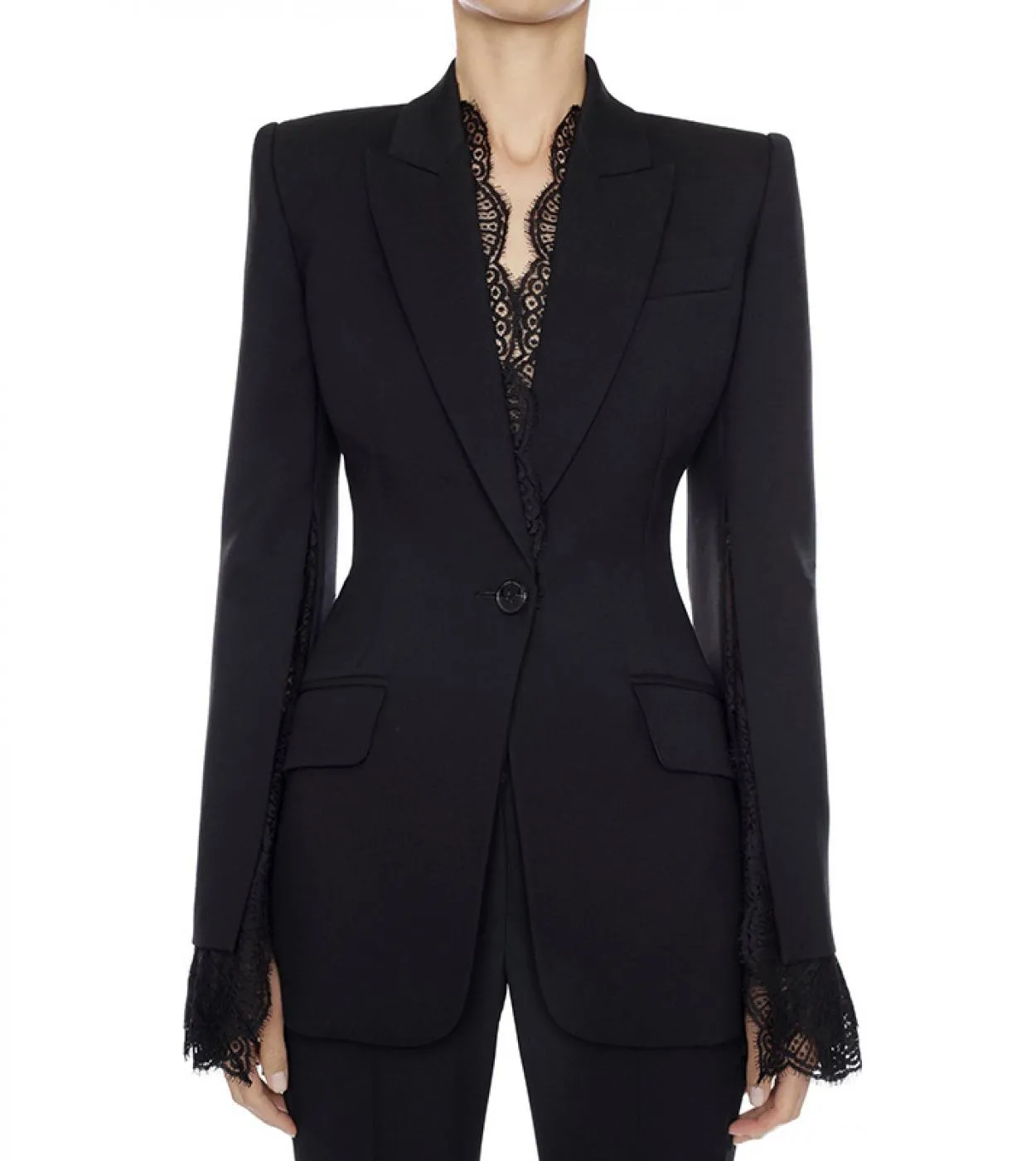 Blazer bianco nero Giacca da donna Donna Autunno Inverno New Split maniche in pizzo Blazer a un bottone Blazer di alta qualità