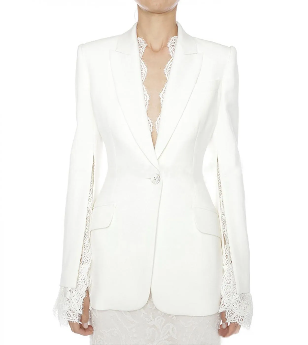 Blazer bianco nero Giacca da donna Donna Autunno Inverno New Split maniche in pizzo Blazer a un bottone Blazer di alta qualità