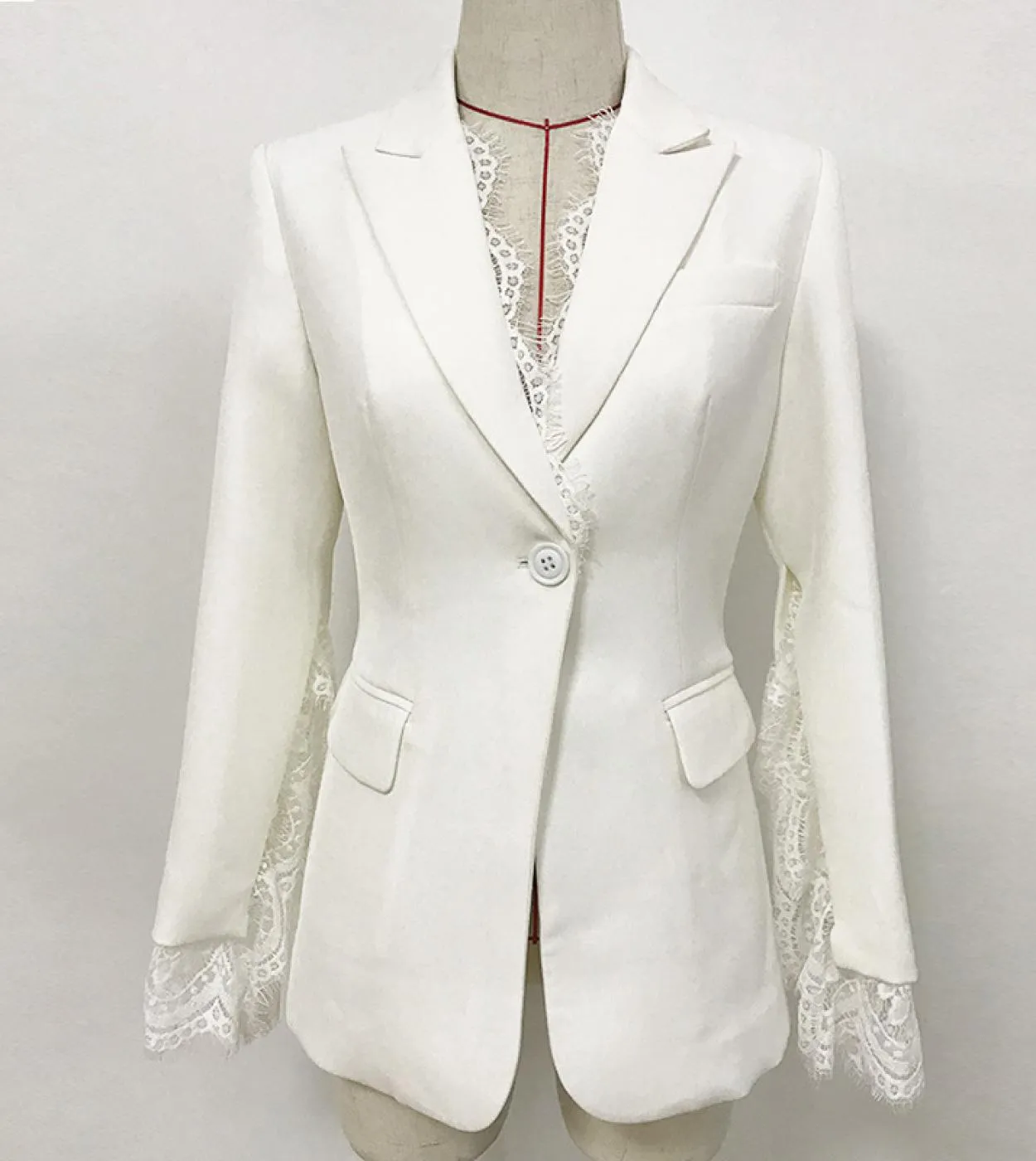 Blazer bianco nero Giacca da donna Donna Autunno Inverno New Split maniche in pizzo Blazer a un bottone Blazer di alta qualità
