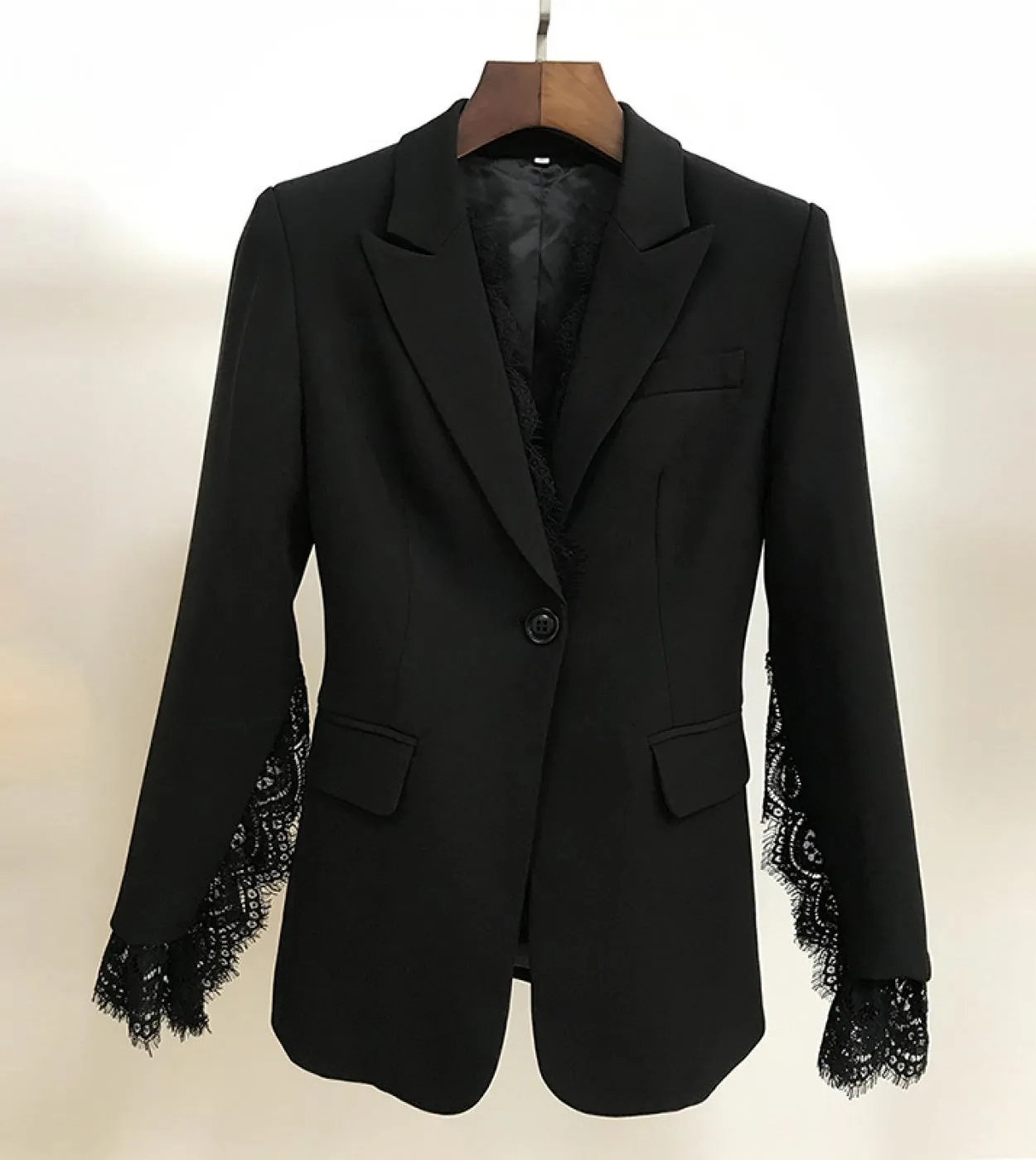 Blazer bianco nero Giacca da donna Donna Autunno Inverno New Split maniche in pizzo Blazer a un bottone Blazer di alta qualità