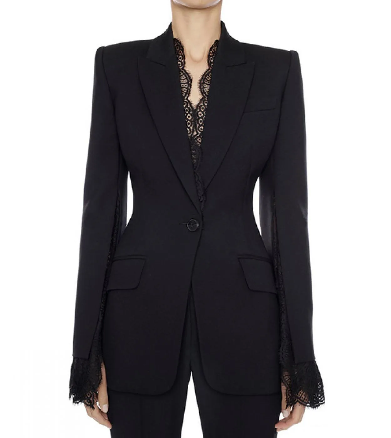 Blazer bianco nero Giacca da donna Donna Autunno Inverno New Split maniche in pizzo Blazer a un bottone Blazer di alta qualità