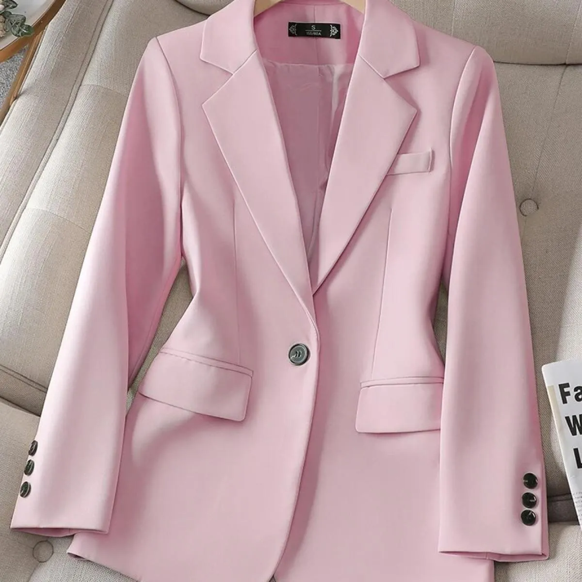Blazer da donna casual autunno inverno da donna nero rosa albicocca manica lunga giacca dritta femminile blazer