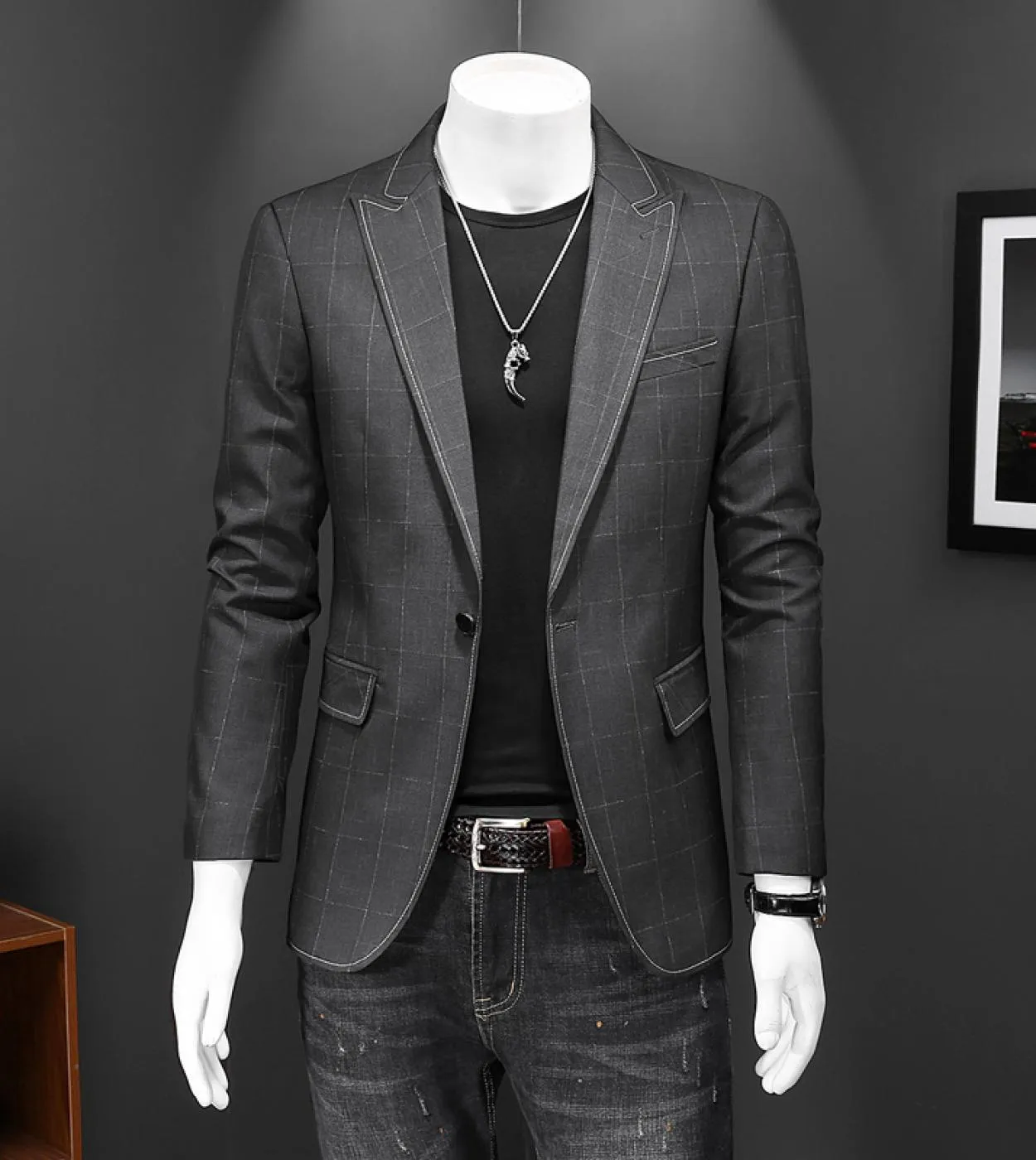Blazer da uomo di design di lusso Blazer casual slim fit Nuova giacca blazer scozzese autunno primavera 5xl Grigio scuro Hommes