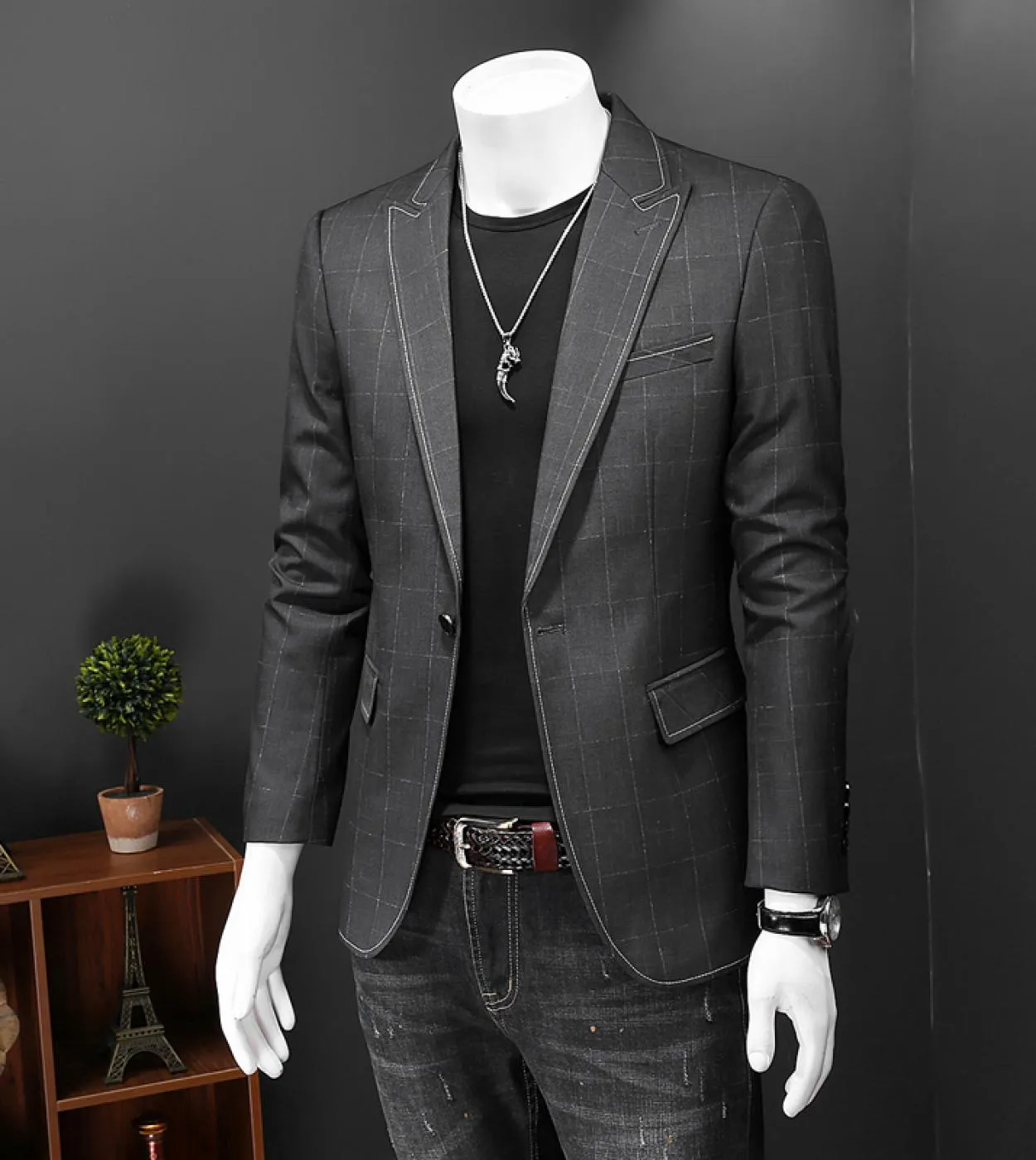 Blazer da uomo di design di lusso Blazer casual slim fit Nuova giacca blazer scozzese autunno primavera 5xl Grigio scuro Hommes