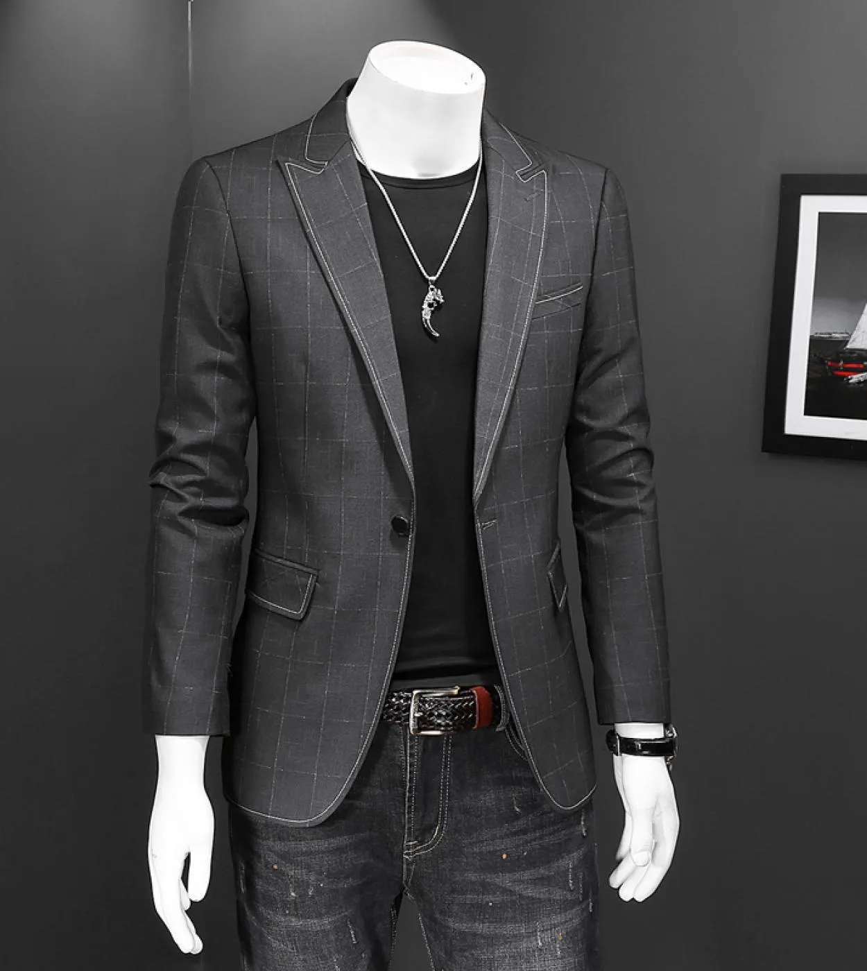 Blazer da uomo di design di lusso Blazer casual slim fit Nuova giacca blazer scozzese autunno primavera 5xl Grigio scuro Hommes
