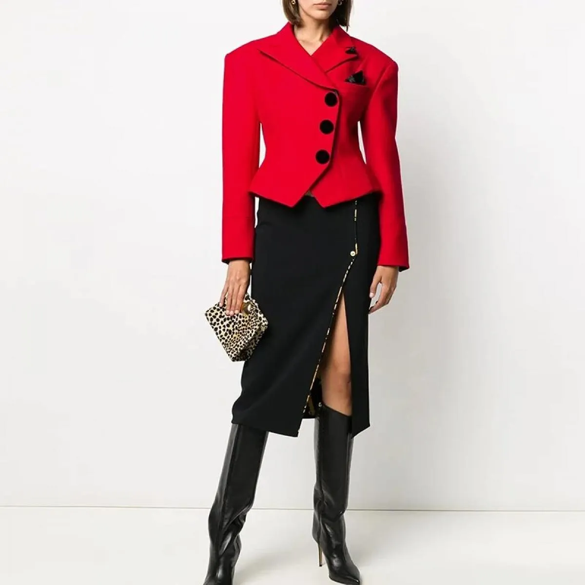 Blazer rosso da donna alla moda, vestibilità skinny, design rosso, blazer rosso, giacca blazer da donna