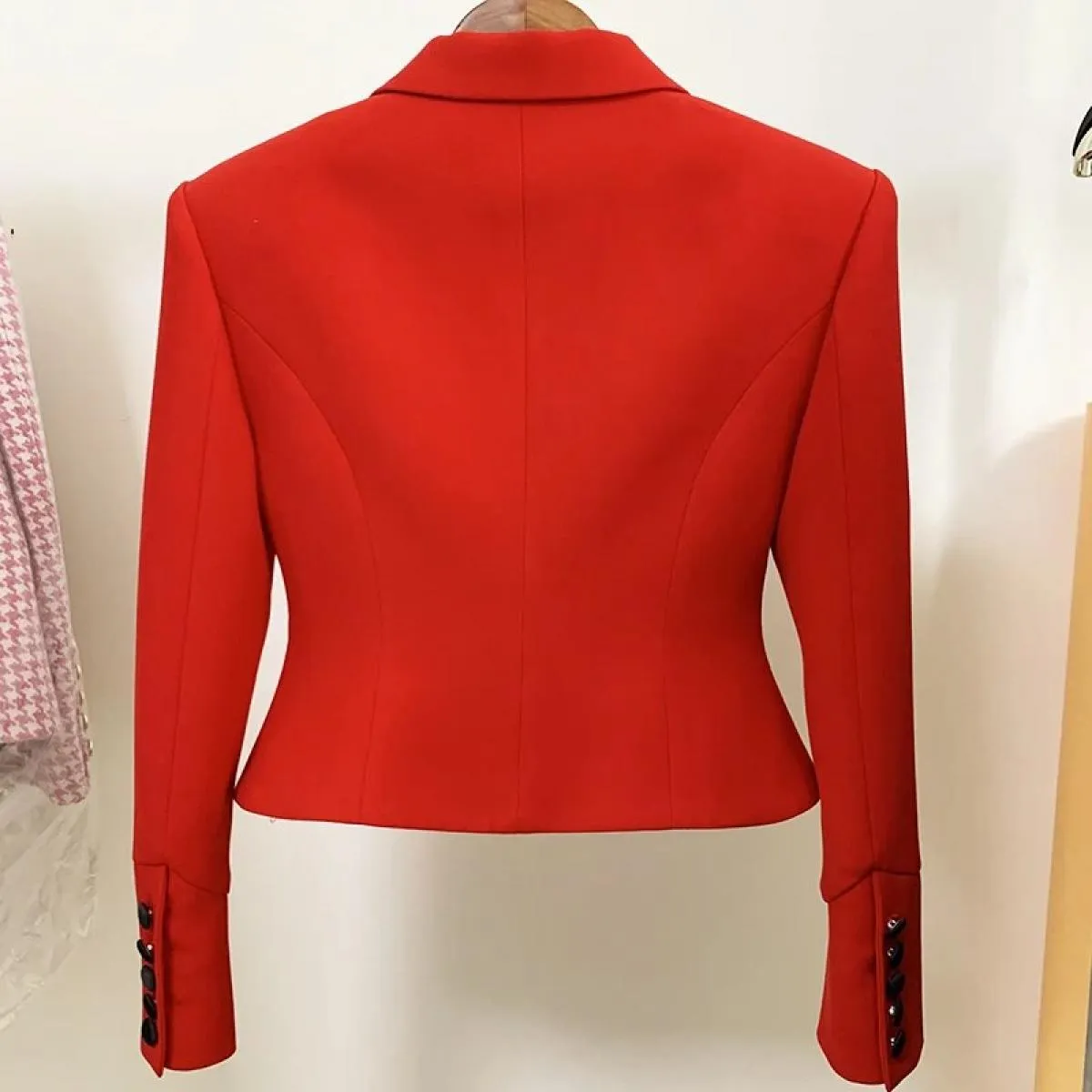 Blazer rosso da donna alla moda, vestibilità skinny, design rosso, blazer rosso, giacca blazer da donna