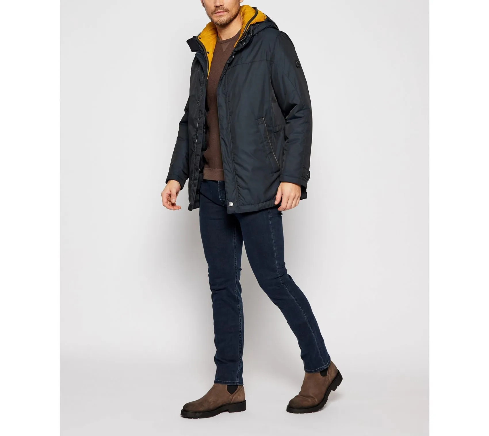 Blue parka bugatti with detachable hood modern fit