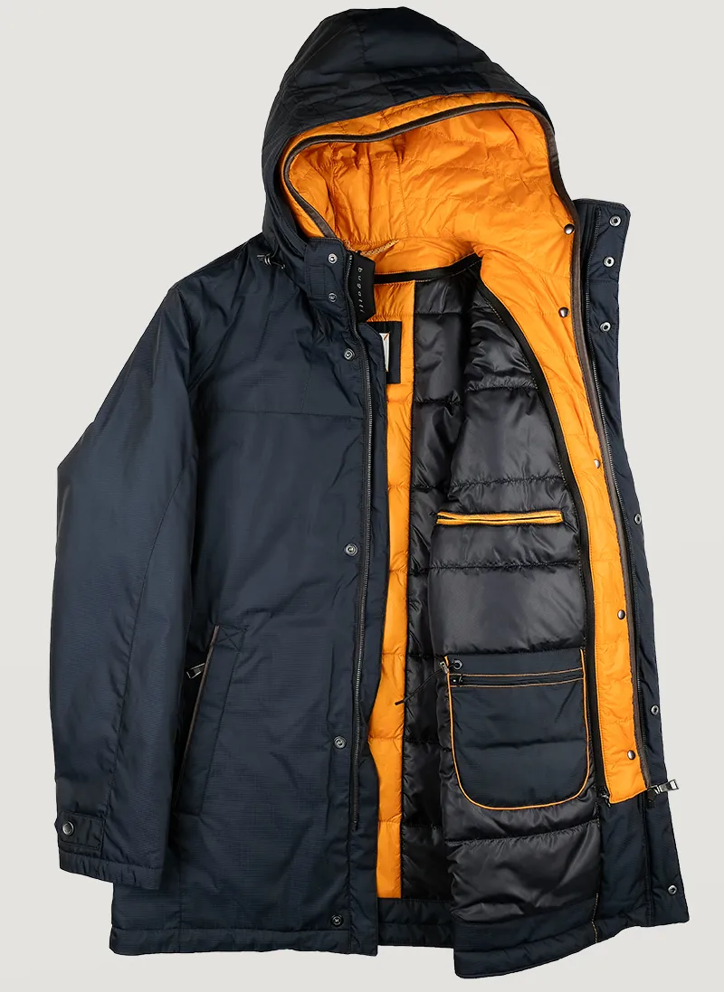 Blue parka bugatti with detachable hood modern fit