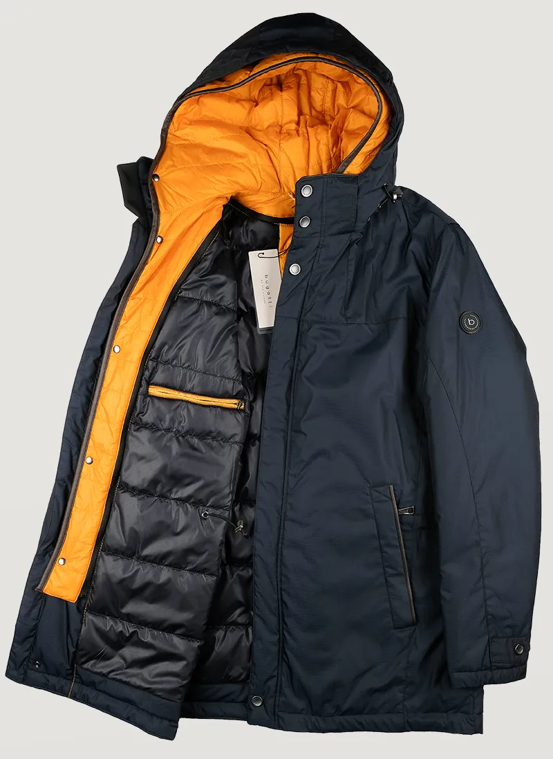 Blue parka bugatti with detachable hood modern fit