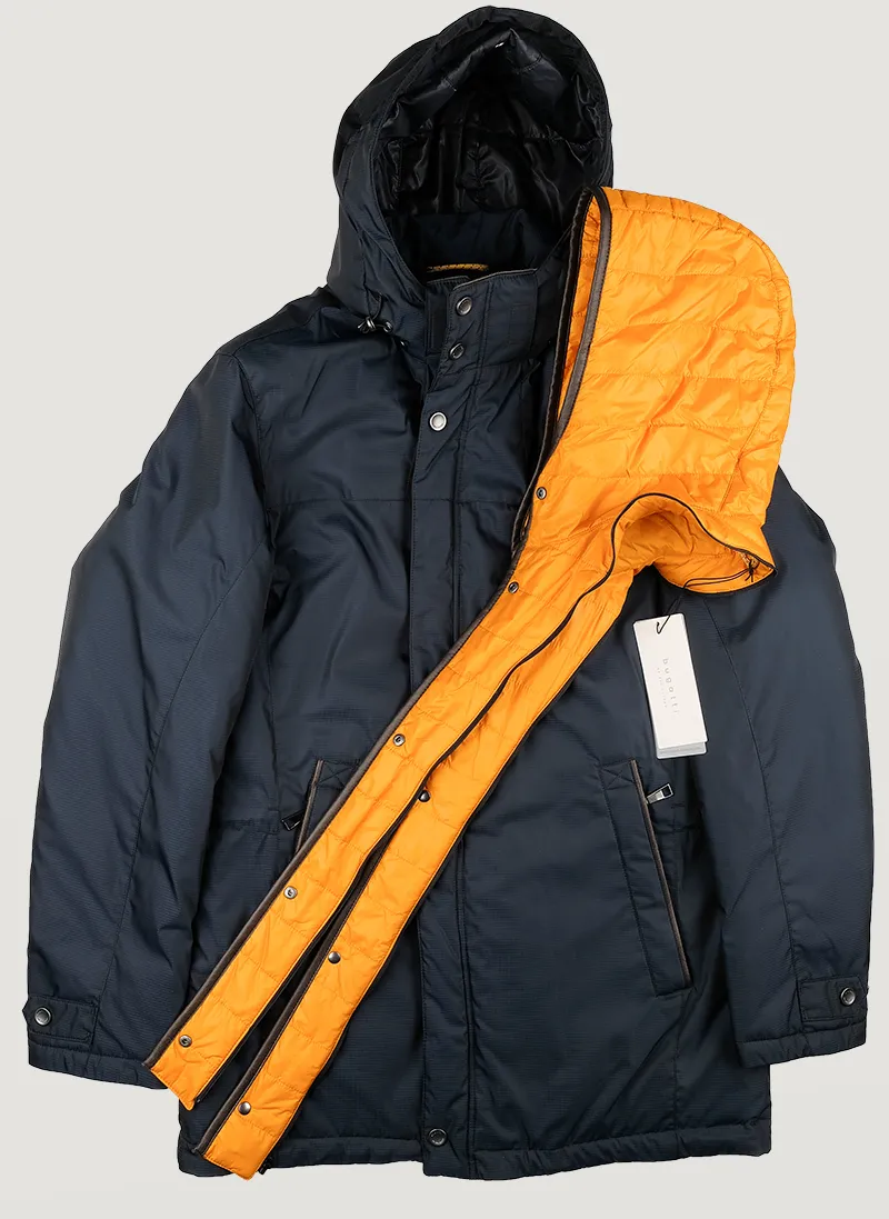 Blue parka bugatti with detachable hood modern fit