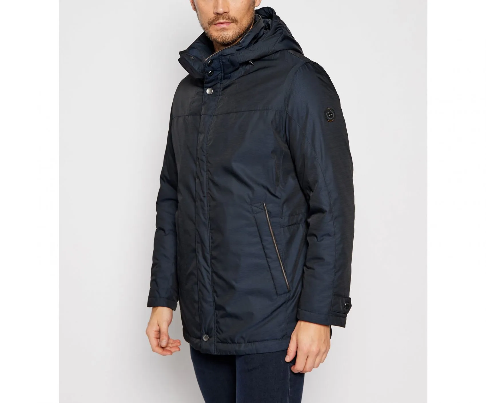 Blue parka bugatti with detachable hood modern fit
